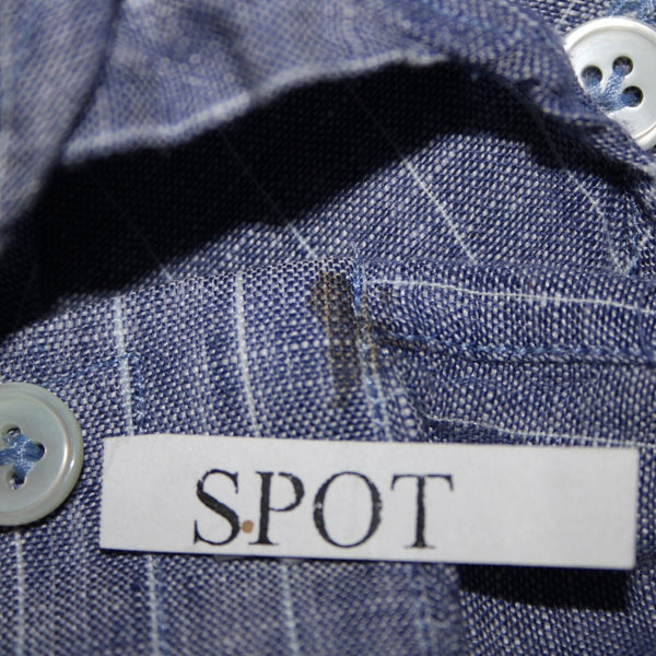 Gugliebninotti Sz 15 3/4 / 40 Blue White Striped Collared 100% Linen AS IS Shirt