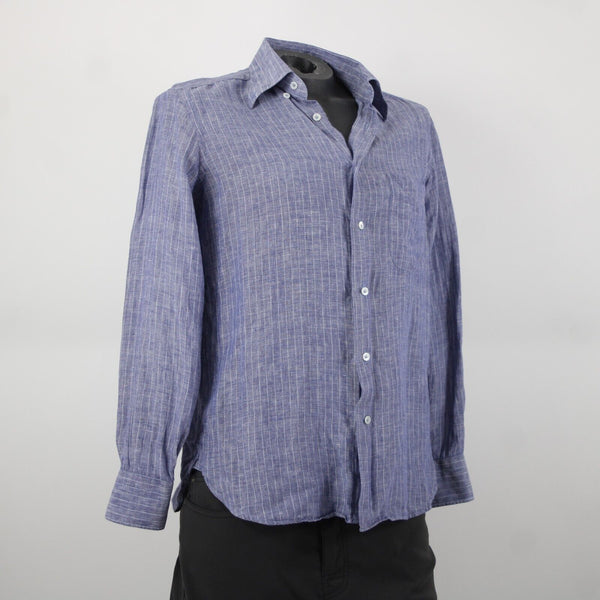 Gugliebninotti Sz 15 3/4 / 40 Blue White Striped Collared 100% Linen AS IS Shirt