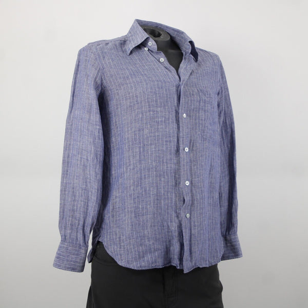 Gugliebninotti Sz 15 3/4 / 40 Blue White Striped Collared 100% Linen AS IS Shirt