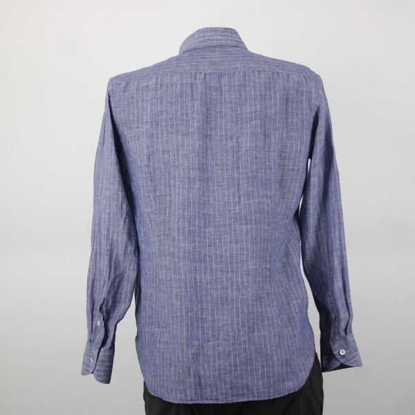 Gugliebninotti Sz 15 3/4 / 40 Blue White Striped Collared 100% Linen AS IS Shirt