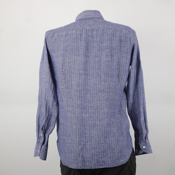 Gugliebninotti Sz 15 3/4 / 40 Blue White Striped Collared 100% Linen AS IS Shirt