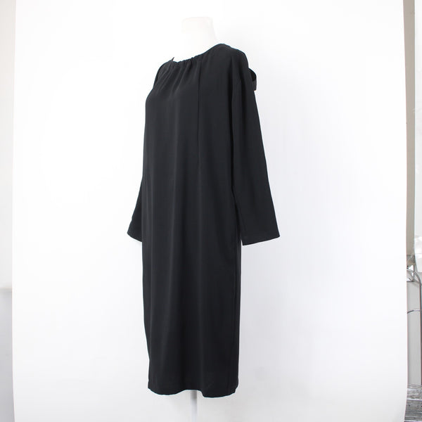 Chicos Dress NEW Sz 0 Black Crepe Pockets Polyester Midi Dress