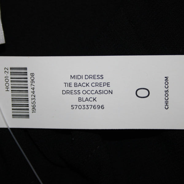 Chicos Dress NEW Sz 0 Black Crepe Pockets Polyester Midi Dress