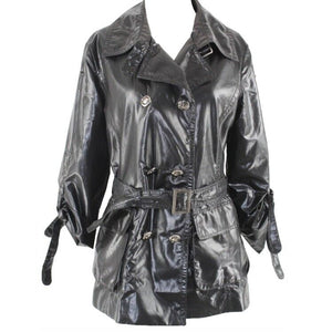 Towmy Sz S 42 Black Button Up Belted Polyester Blend Lightweight Jacket