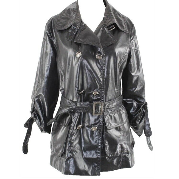 Towmy Sz S 42 Black Button Up Belted Polyester Blend Lightweight Jacket