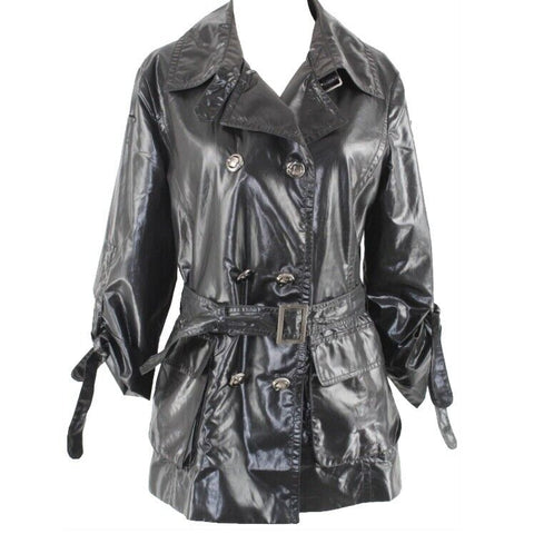 Towmy Sz S 42 Black Button Up Belted Polyester Blend Lightweight Jacket