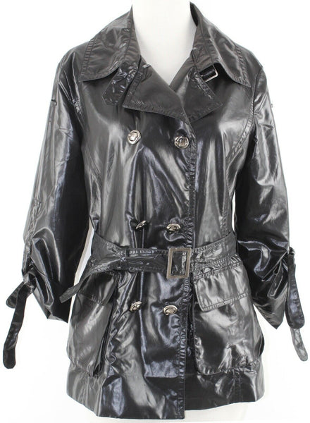 Towmy Sz S 42 Black Button Up Belted Polyester Blend Lightweight Jacket