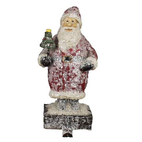 Santa Claus Holding Christmas Tree 10" Stocking Hanger