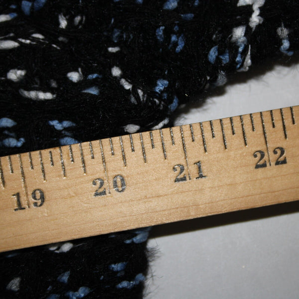 Renee C Sz S Black Blue White Frayed Pocket Open Knit Acrylic Wrap Tweed Sweater