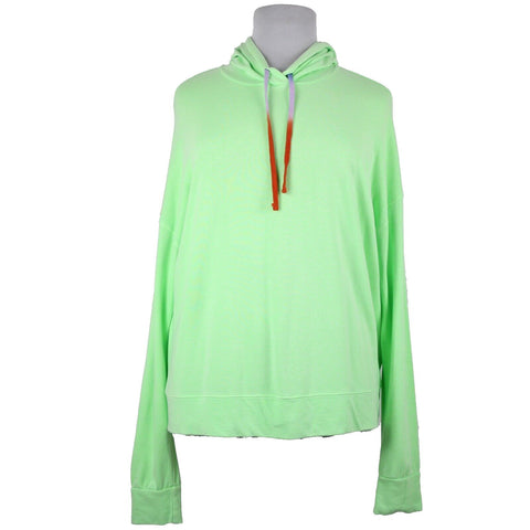 Sundry NEW $110 Sz 4 Neon Lime Green Neon Hooded Rayon Cotton Basic Sweater Top