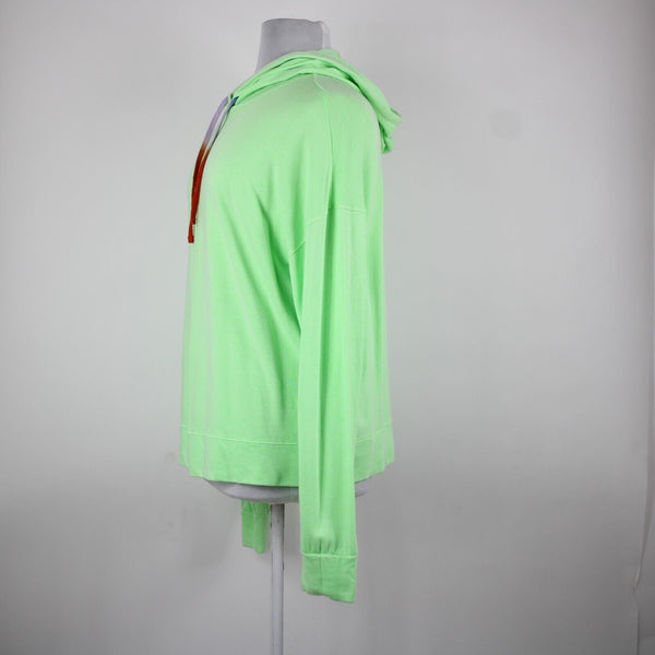 Sundry NEW $110 Sz 4 Neon Lime Green Neon Hooded Rayon Cotton Basic Sweater Top