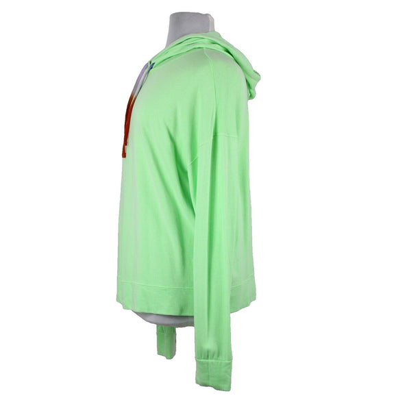 Sundry NEW $110 Sz 4 Neon Lime Green Neon Hooded Rayon Cotton Basic Sweater Top