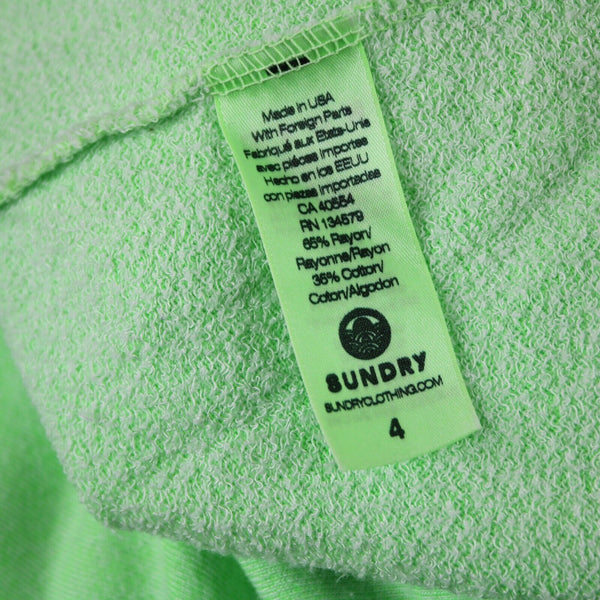 Sundry NEW $110 Sz 4 Neon Lime Green Neon Hooded Rayon Cotton Basic Sweater Top