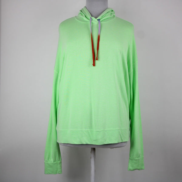 Sundry NEW $110 Sz 4 Neon Lime Green Neon Hooded Rayon Cotton Basic Sweater Top