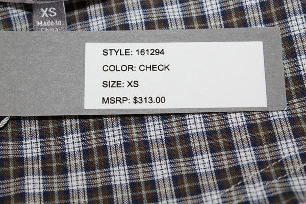 Greyson Sz XS White Olive Navy Plaid Cotton Blend Trend Top