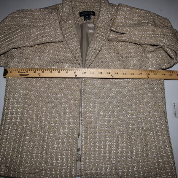 Jones New York Signature Sz 12 Tan Collared Pockets Cotton Nylon Classic Blazer