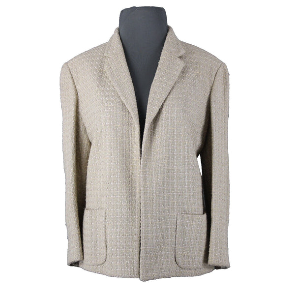 Jones New York Signature Sz 12 Tan Collared Pockets Cotton Nylon Classic Blazer