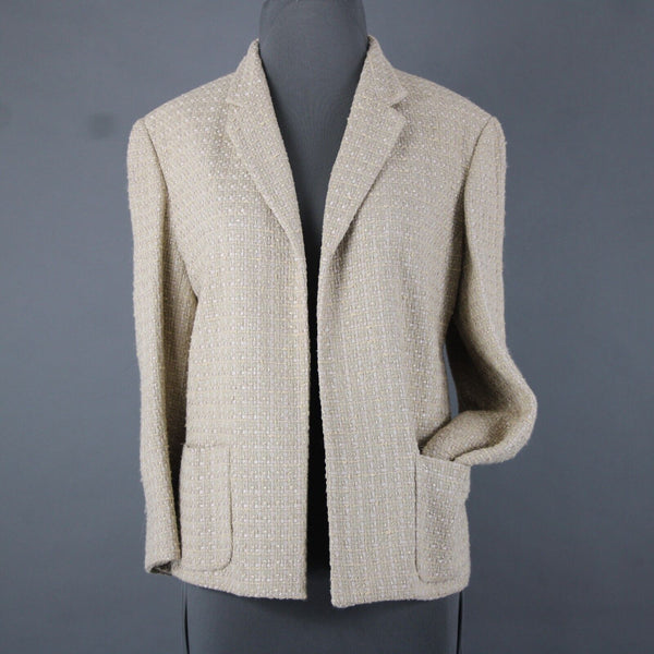 Jones New York Signature Sz 12 Tan Collared Pockets Cotton Nylon Classic Blazer
