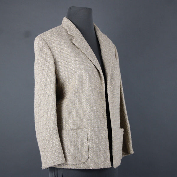 Jones New York Signature Sz 12 Tan Collared Pockets Cotton Nylon Classic Blazer