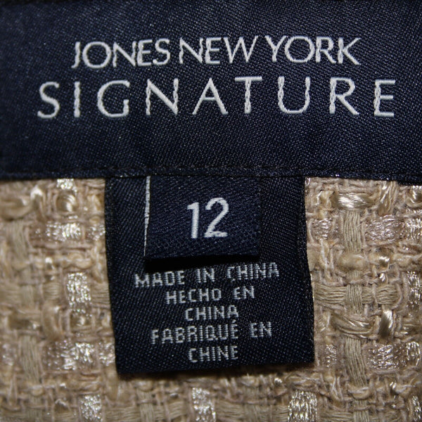 Jones New York Signature Sz 12 Tan Collared Pockets Cotton Nylon Classic Blazer