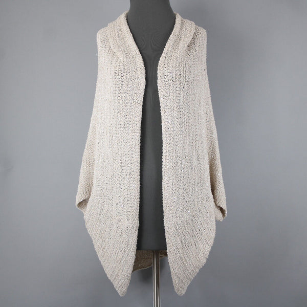 Chico's Black Label NEW $149 Sz S/M Natural Tan Silver Sequin Cocoon Cotton Wrap
