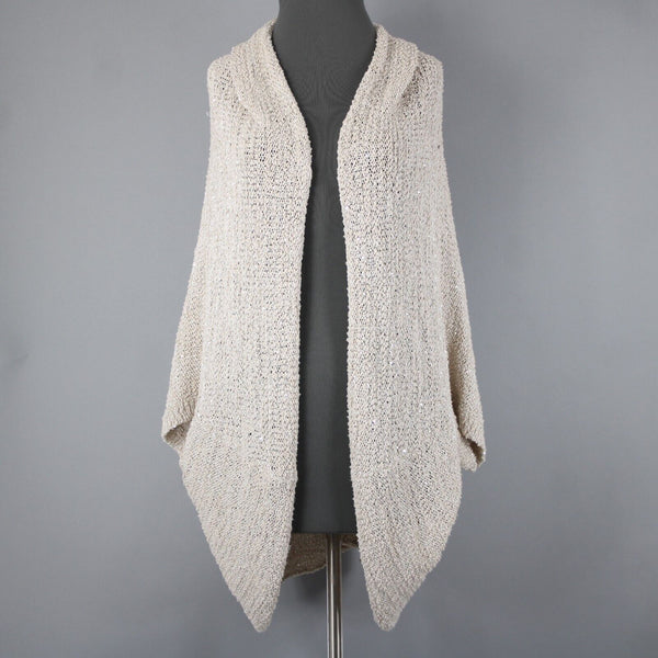 Chico's Black Label NEW $149 Sz S/M Natural Tan Silver Sequin Cocoon Cotton Wrap