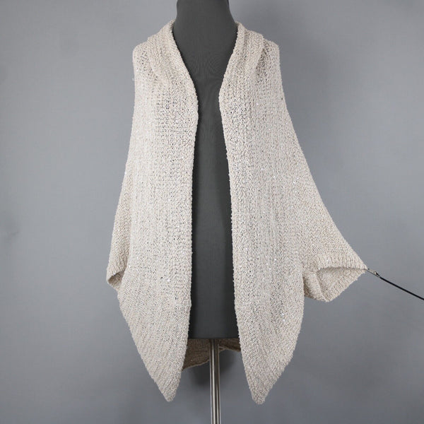 Chico's Black Label NEW $149 Sz S/M Natural Tan Silver Sequin Cocoon Cotton Wrap