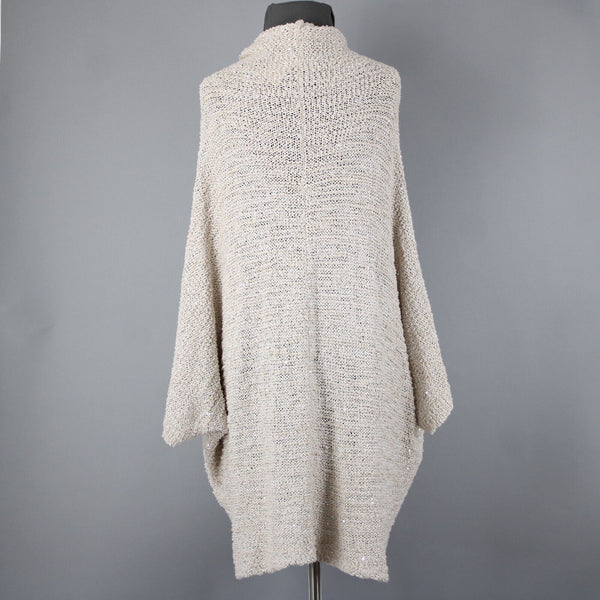 Chico's Black Label NEW $149 Sz S/M Natural Tan Silver Sequin Cocoon Cotton Wrap