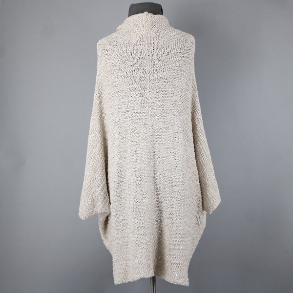 Chico's Black Label NEW $149 Sz S/M Natural Tan Silver Sequin Cocoon Cotton Wrap