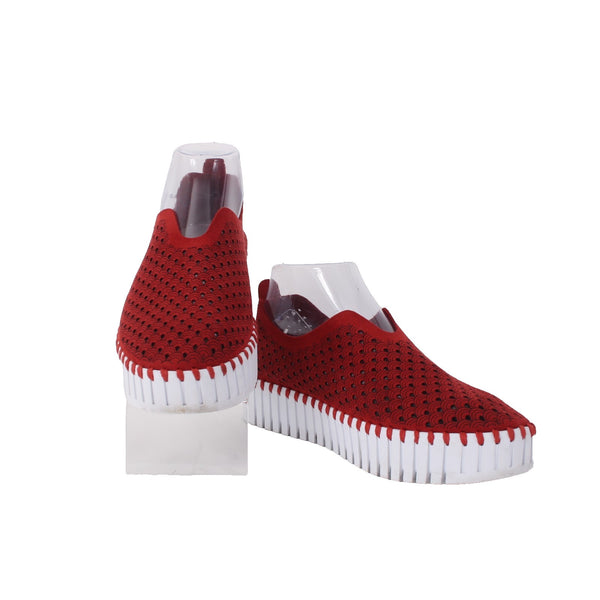 Ilse Jacobsen Sneakers Tulip Sz 37 Red White Laser Cut Recycled Mircrofiber 1"