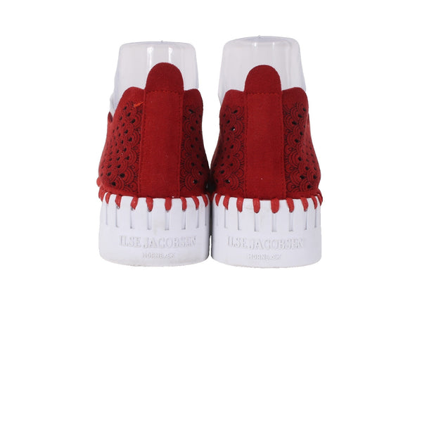 Ilse Jacobsen Sneakers Tulip Sz 37 Red White Laser Cut Recycled Mircrofiber 1"