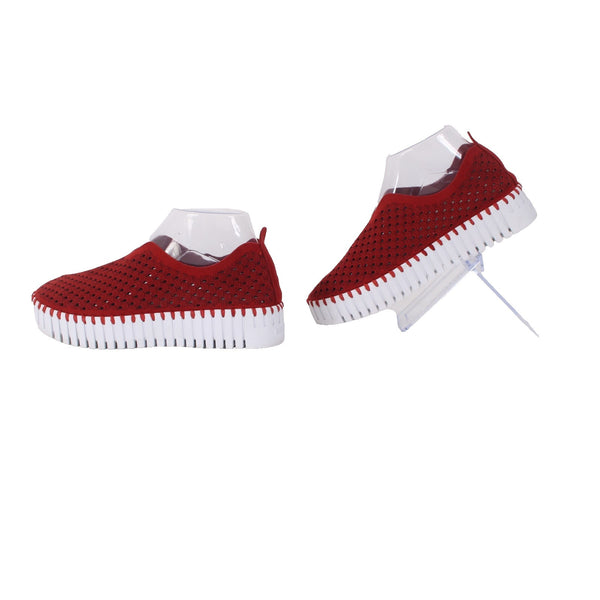 Ilse Jacobsen Sneakers Tulip Sz 37 Red White Laser Cut Recycled Mircrofiber 1"