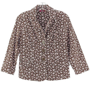 SO Sz L Brown Pink White Floral Cotton Blend Corduroy Flap Pocket Jacket