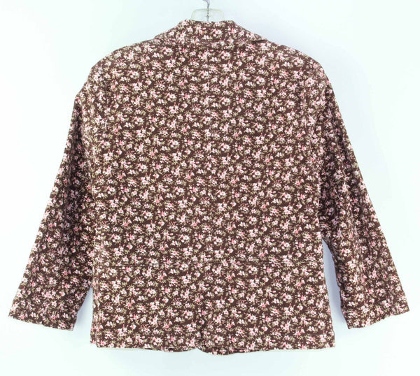 SO Sz L Brown Pink White Floral Cotton Blend Corduroy Flap Pocket Jacket
