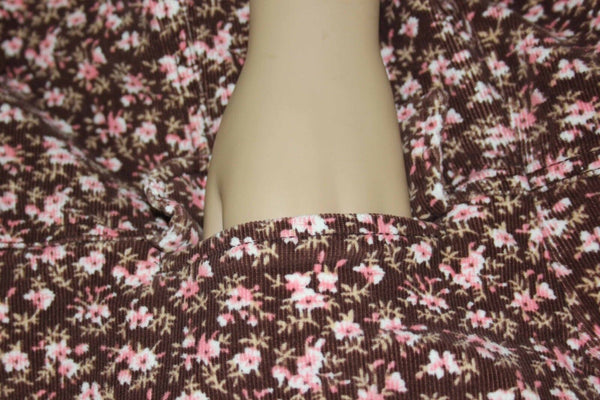 SO Sz L Brown Pink White Floral Cotton Blend Corduroy Flap Pocket Jacket