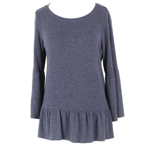 Gibson Sz M Navy Black Ruffle 3/4 Sleeve Rayon Polyester Top