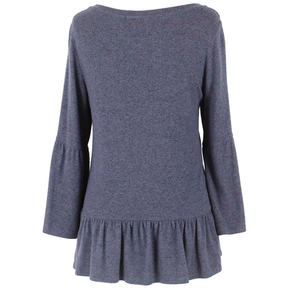 Gibson Sz M Navy Black Ruffle 3/4 Sleeve Rayon Polyester Top