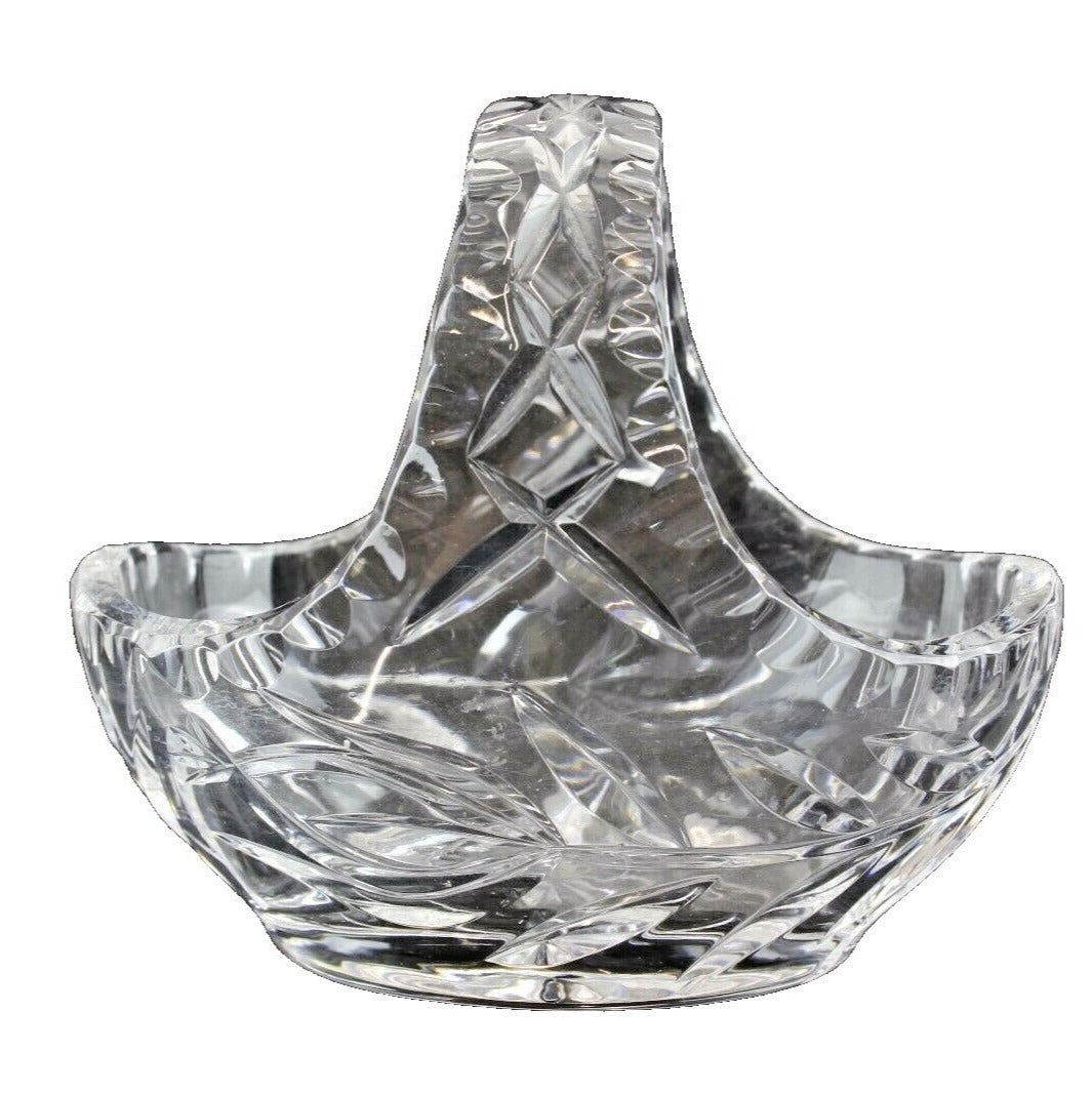 Carved Crystal Handled Basket 5.5" x 4" Bowl