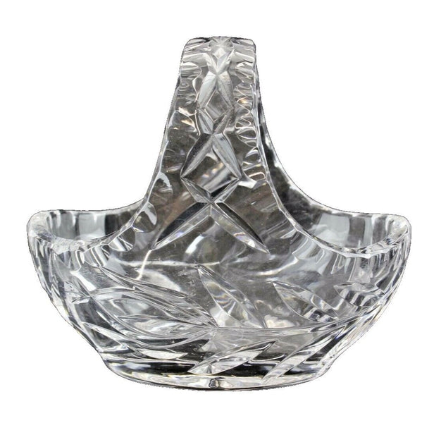 Carved Crystal Handled Basket 5.5" x 4" Bowl