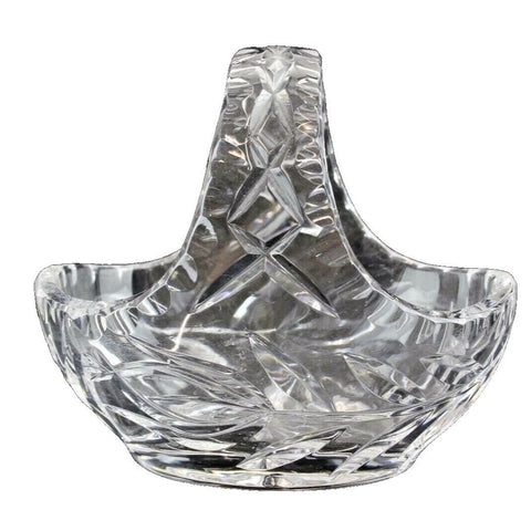Carved Crystal Handled Basket 5.5" x 4" Bowl