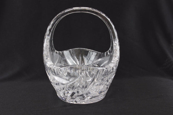 Carved Crystal Handled Basket 5.5" x 4" Bowl