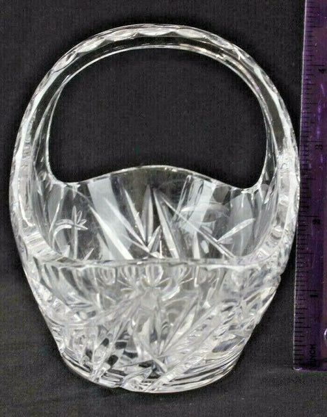 Carved Crystal Handled Basket 5.5" x 4" Bowl