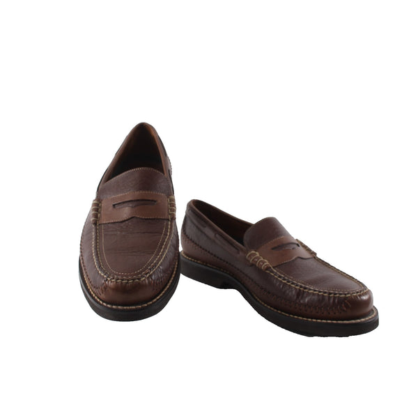 HS Trask Shoes Vibram Gum Lite Sz 9.5 Brown Slip On Moc Toe Leather Loafer Shoes