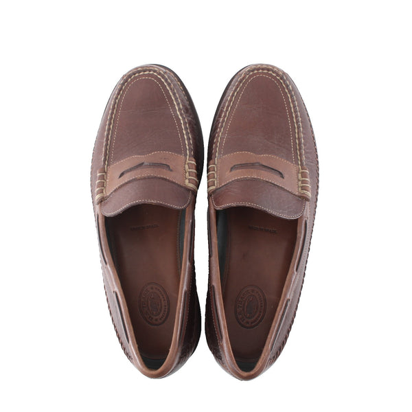 HS Trask Shoes Vibram Gum Lite Sz 9.5 Brown Slip On Moc Toe Leather Loafer Shoes