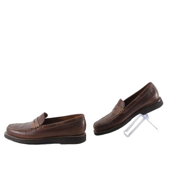 HS Trask Shoes Vibram Gum Lite Sz 9.5 Brown Slip On Moc Toe Leather Loafer Shoes