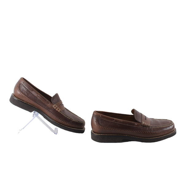 HS Trask Shoes Vibram Gum Lite Sz 9.5 Brown Slip On Moc Toe Leather Loafer Shoes