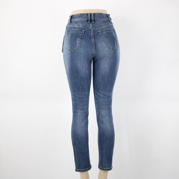 Karen Kane NEW $99 Sz 6 x 27.5 Conversation Barely Distressed Cotton Poly Jeans