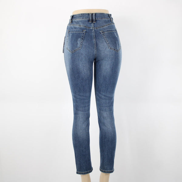 Karen Kane NEW $99 Sz 6 x 27.5 Conversation Barely Distressed Cotton Poly Jeans
