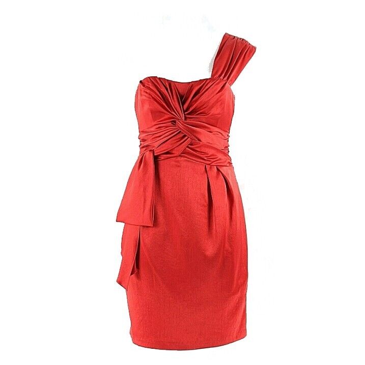 Nanette Lepore NEW $278 4 Red Satiny Ruch Triacetate Rayon Poly Blend Dress