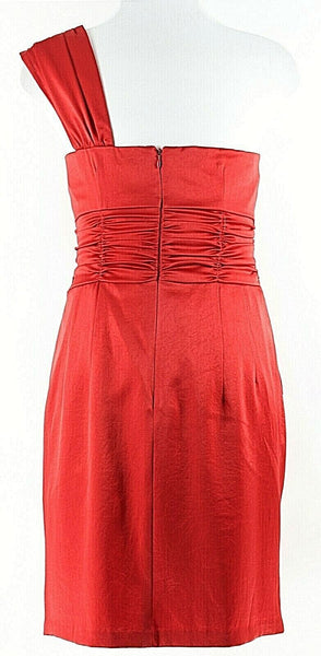 Nanette Lepore NEW $278 4 Red Satiny Ruch Triacetate Rayon Poly Blend Dress